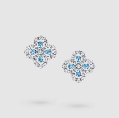 Diamond Loop Full Motif Aquamarine and Diamond Earrings